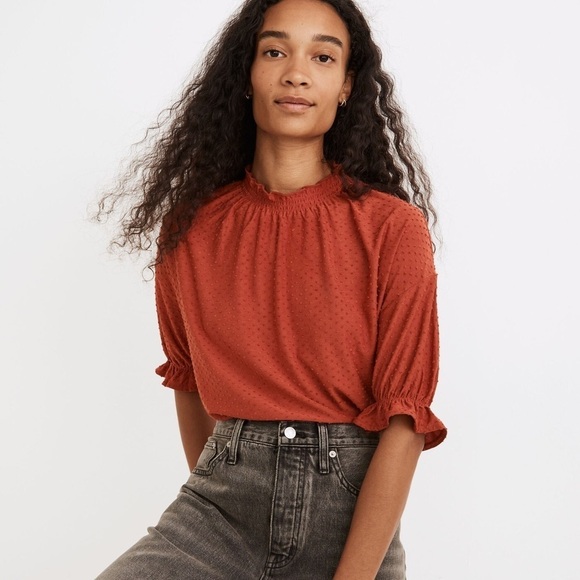 Madewell Tops - NWT MADEWELL Clipdot Ruffle Top in Etruscan Clay XS